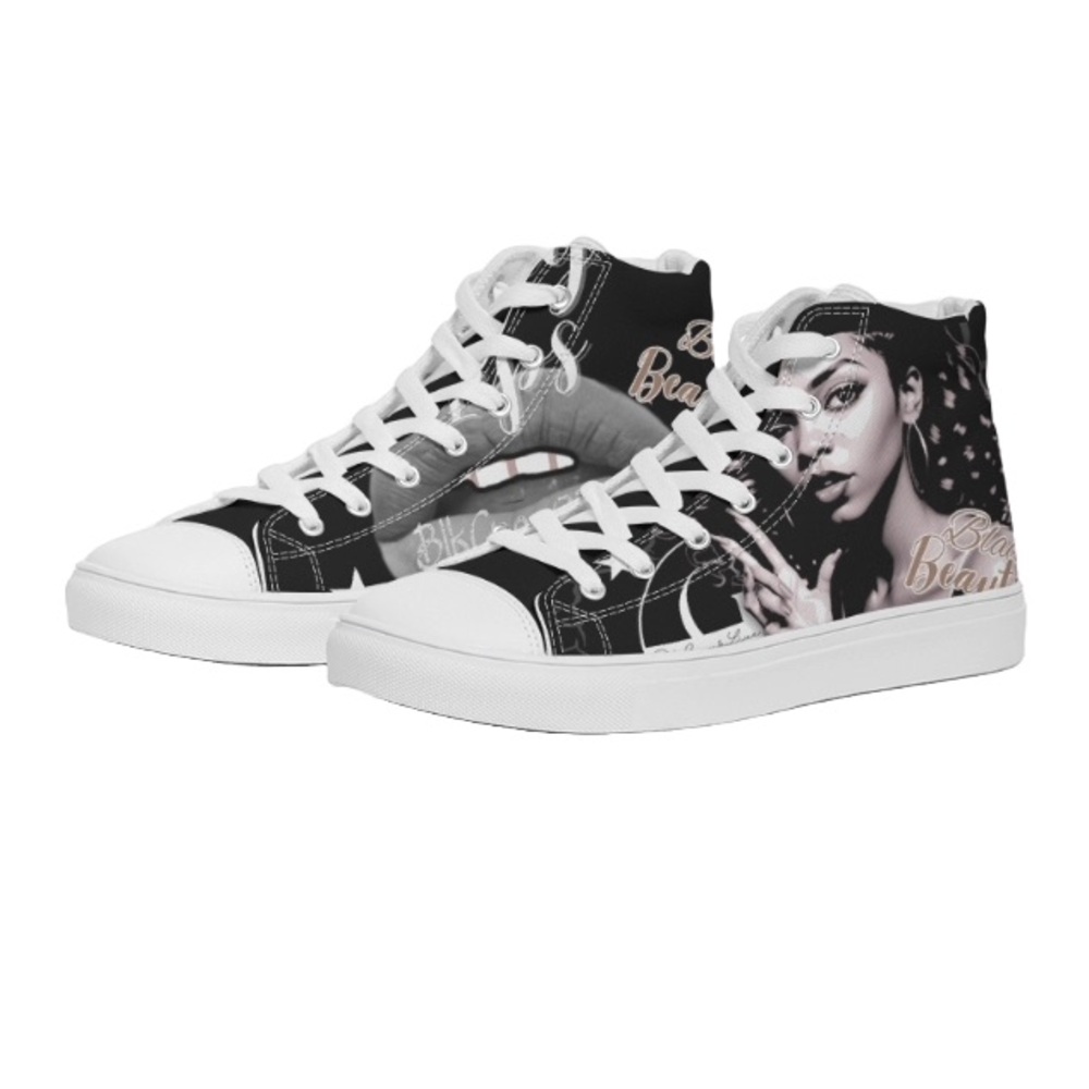 Women's Black and White High-Top Sneakers